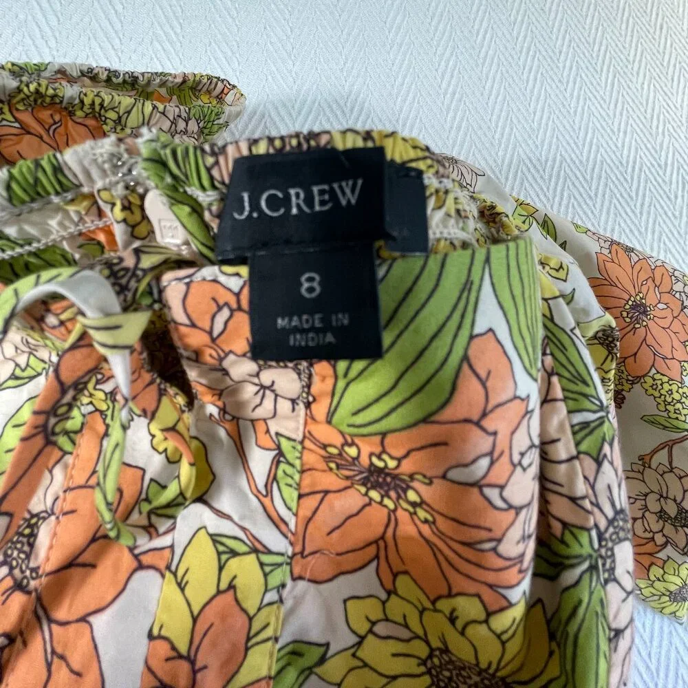 J. Crew Floral Square Neck Peplum Blouse Women's Size 8 Puff Sleeve Cotton